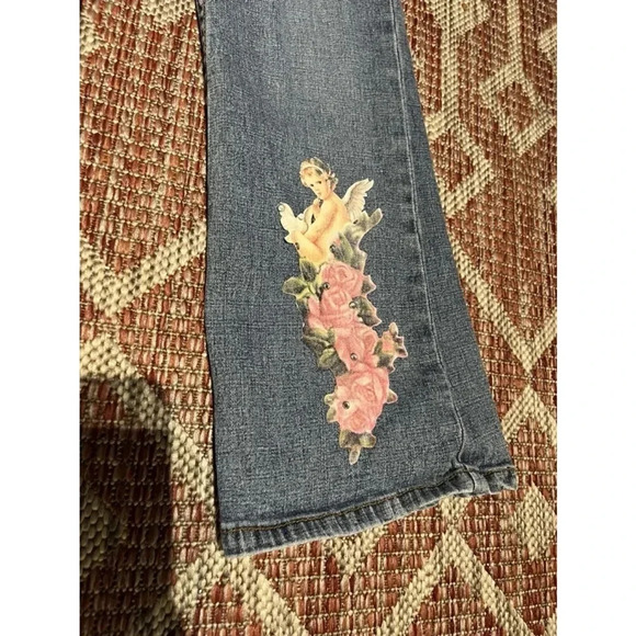 Vintage Y2K Kids Guess Angelic Floral Bejeweled Imagery Boot Cut Jeans Sz 12 - Picture 3 of 7